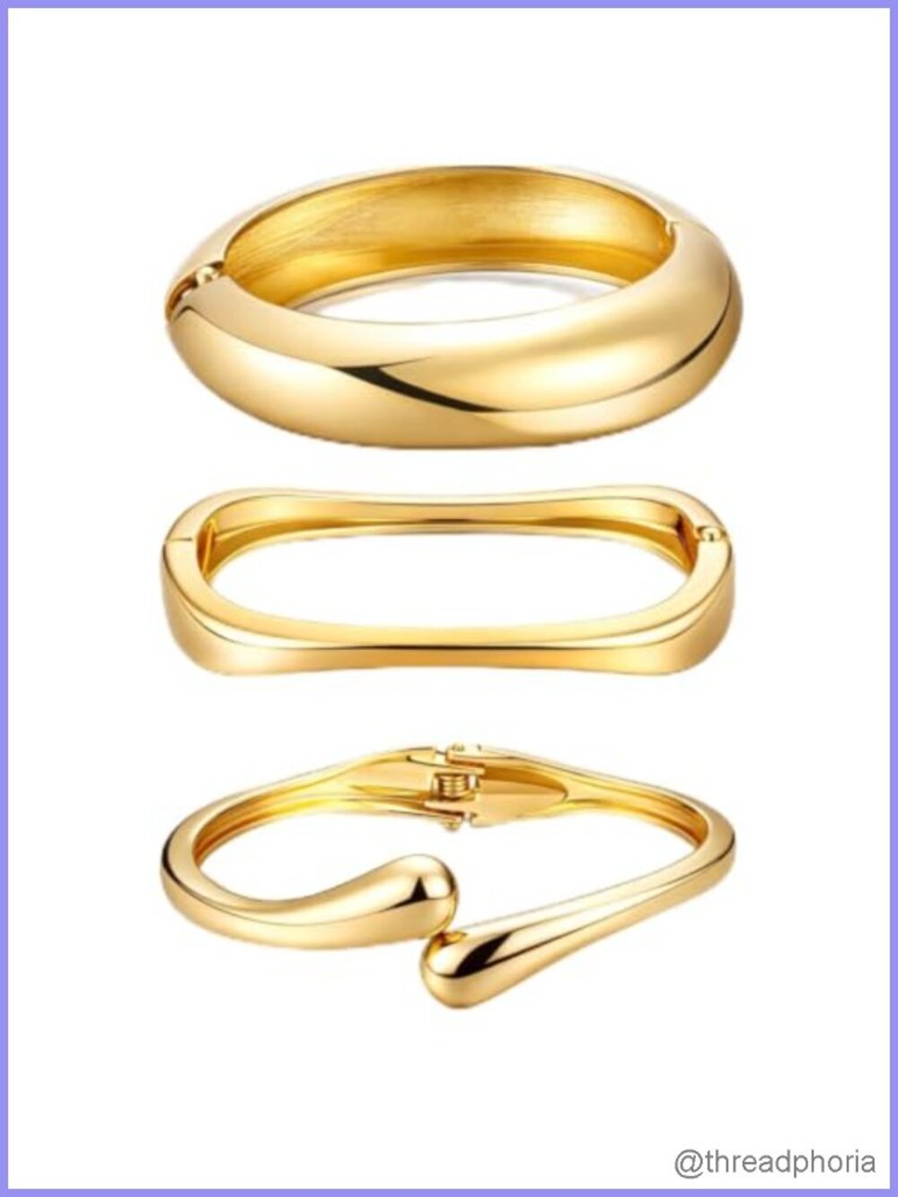 Chunky Gold Plated Bangle Set for Women, Stackable Cuff Bracelets